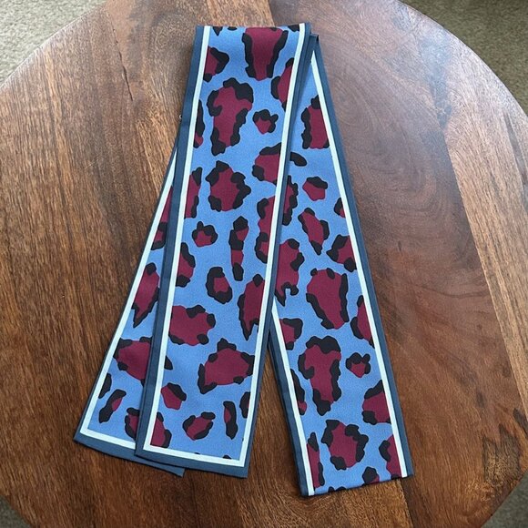 New Silk Skinny Scarf Twilly Leopard Print Blue🧣 - Picture 2 of 4